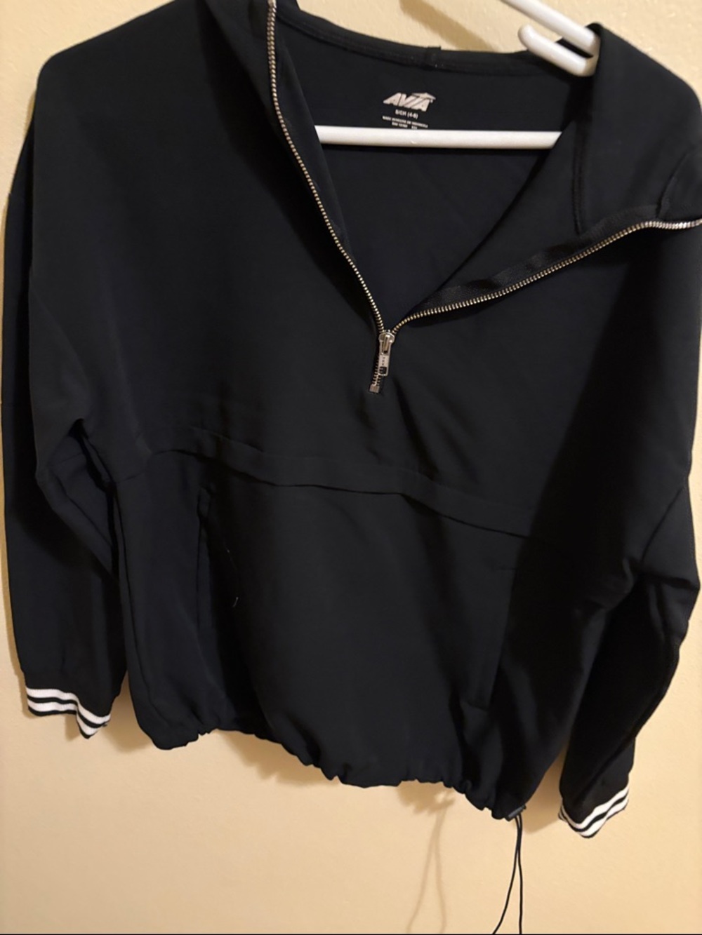 Avia Black Quarter-Zip Sweatshirt with Striped Cuffs